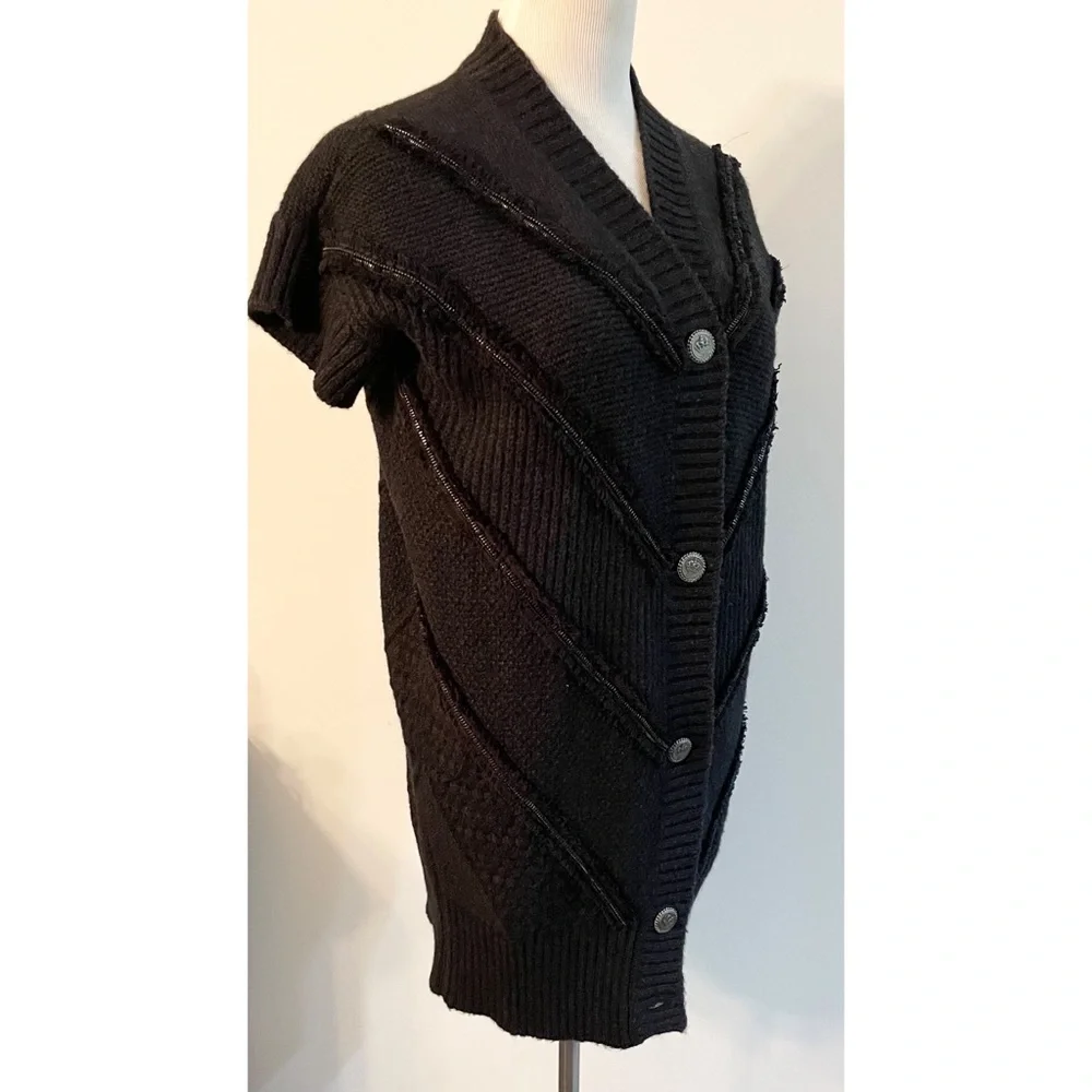 CHANEL Charcoal Grey Signature Button Short Sleeve Cardigan Sweater